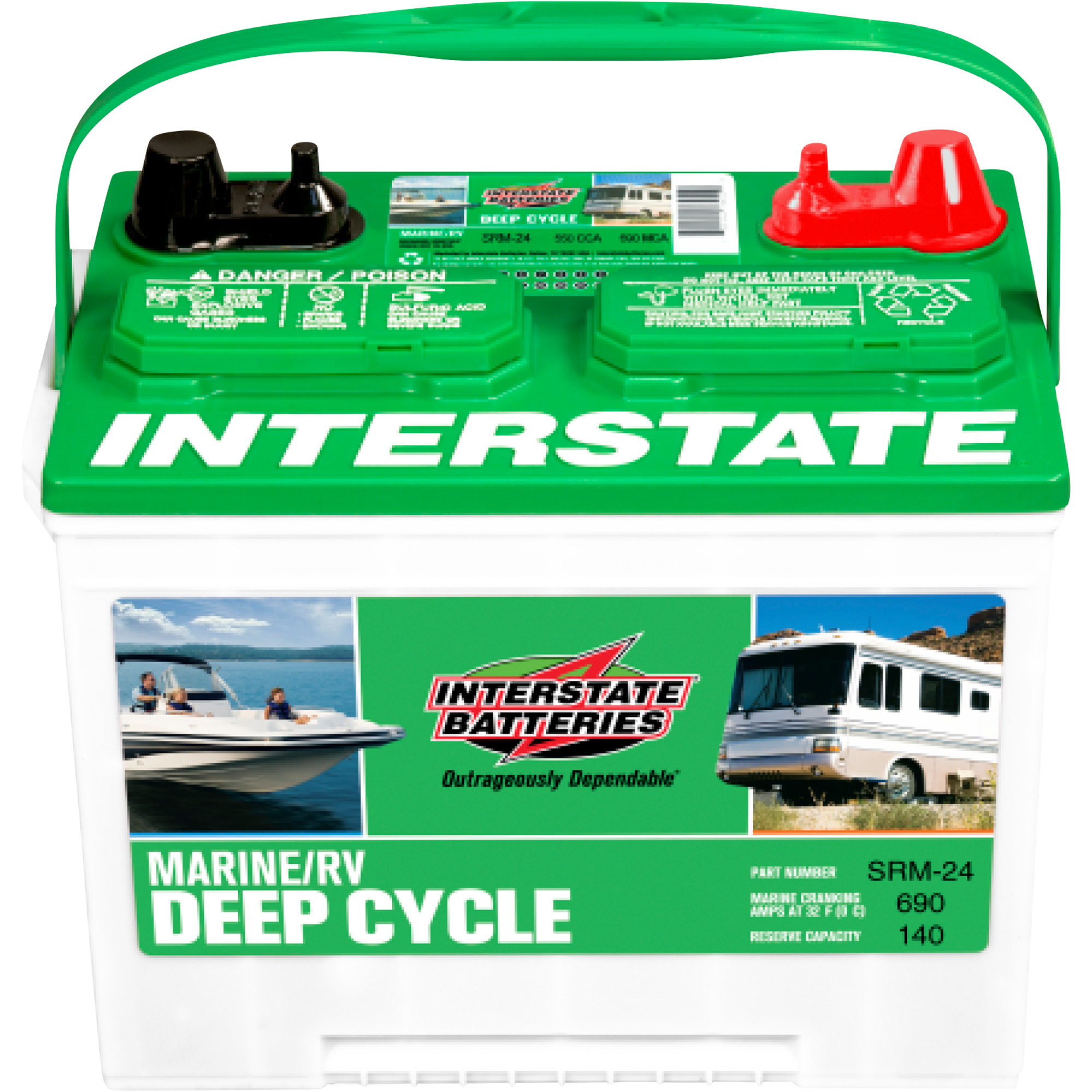 Interstate Batteries Marine/RV Deep Cycle Battery, Group Size 24M, 12 Volt, Sealed Lead Acid, Model# 24MDC